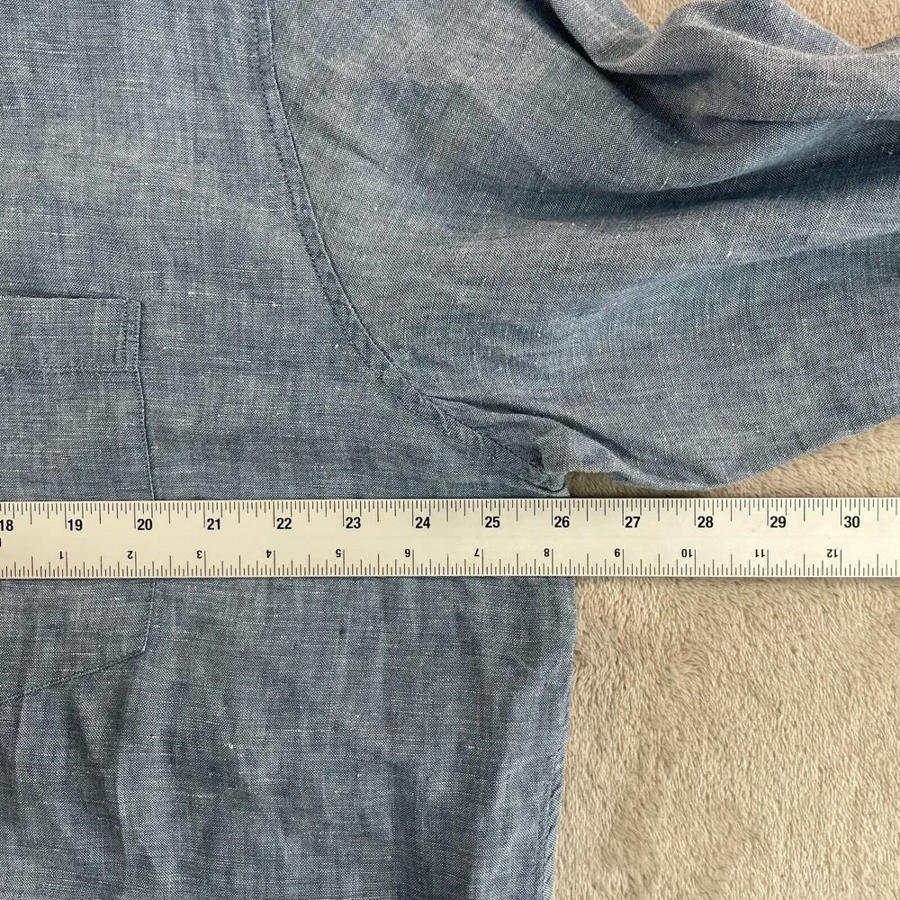 Banana Republic Shirt Men XL Blue 100% Linen Chambray‎ Long Sleeve Preppy